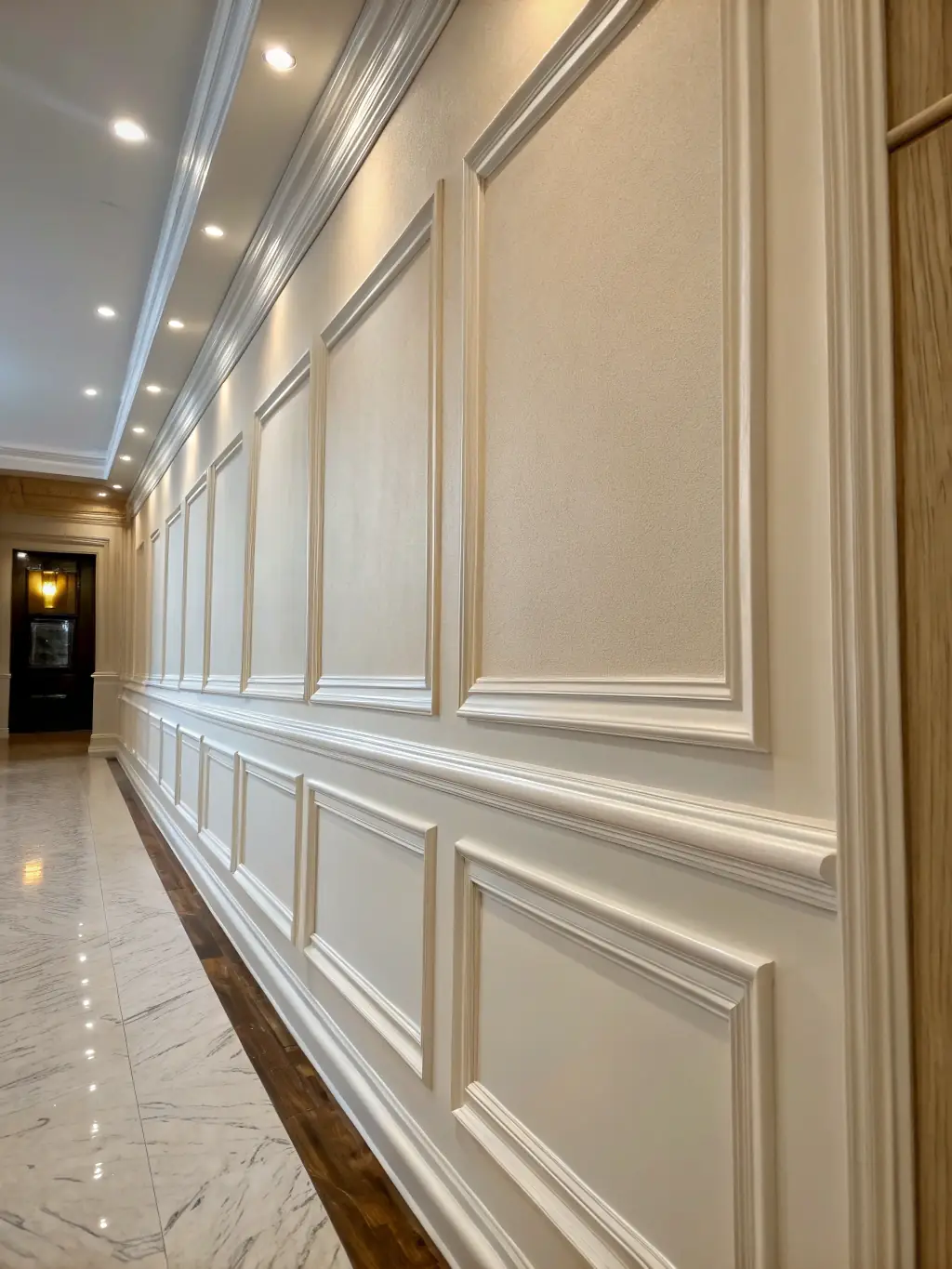 A detailed shot of a commercial building's exterior, highlighting recent repairs to the facade, including patching, painting, and weatherproofing, ensuring long-term durability.